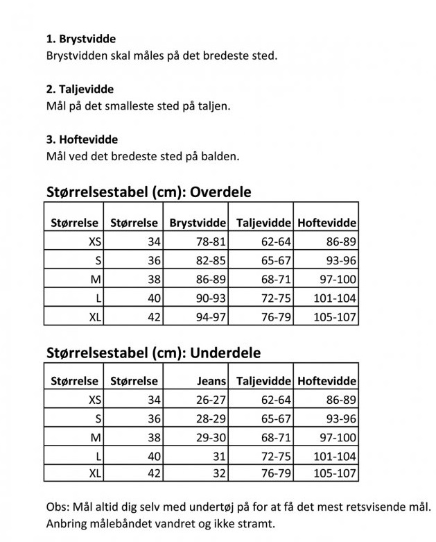 generel størrelsesguide